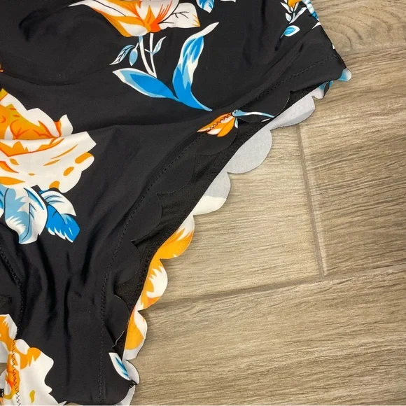 Black Floral Print Halter Tummy Control One Piece Swimsuit - Picture 3 of 8